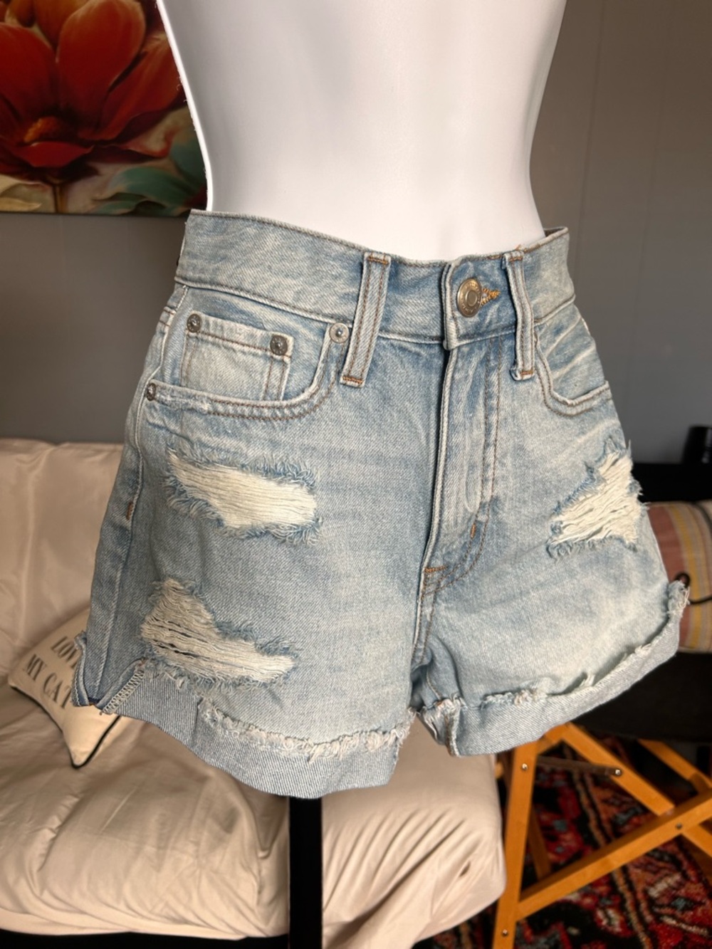 Aeropostale Light Blue Distressed Denim Shorts